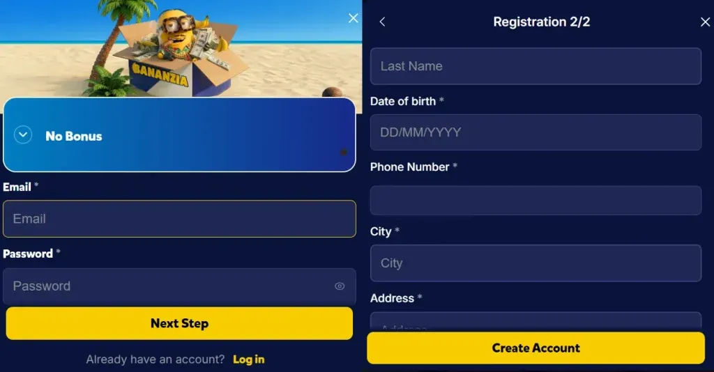 Bananzia Casino registr